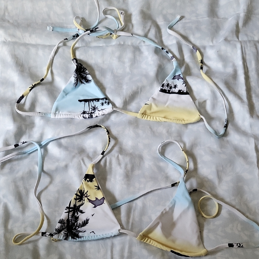 Tropical Print Triangle Bikini Top (x2)